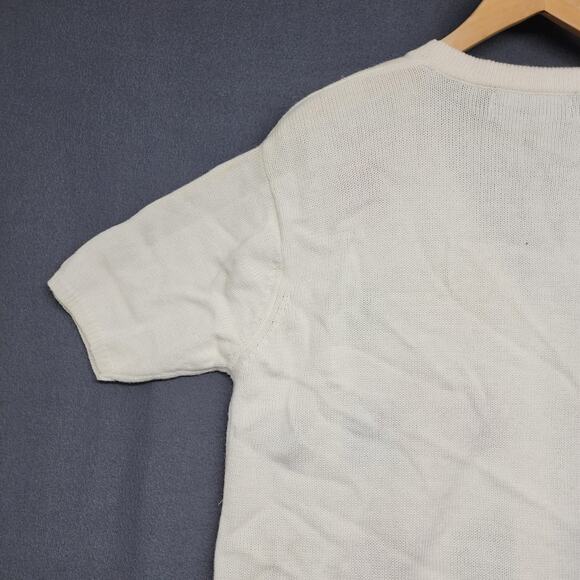 Terazzo Cardigan Sweater Womens Large White Short Sleeve V Neck Sequin Patchwork - Picture 16 of 16